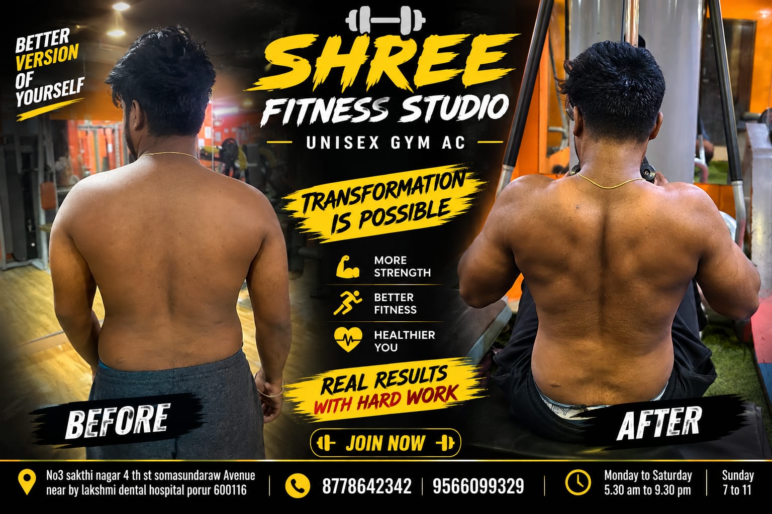Before and after photographs from training journey 2, supplied by the studio